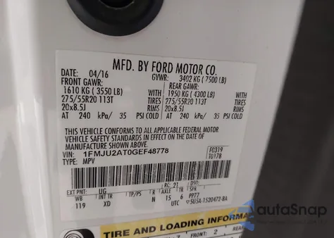 2016 Ford Expedition Limited z USA, uszkodzony, nr VIN 1FMJU2AT0GEF48778